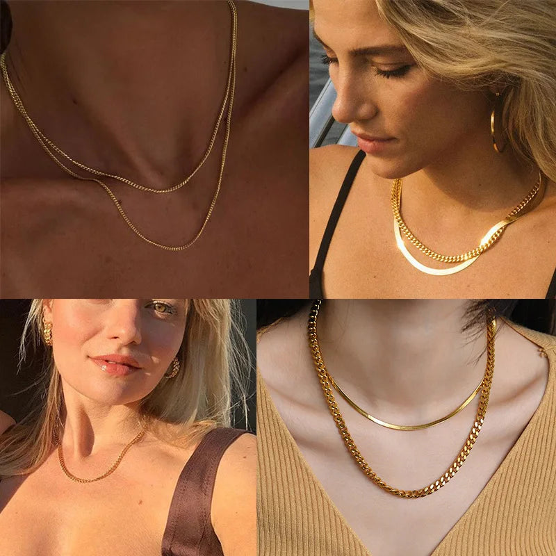 Vnox Collar de cadena cubana para hombre y mujer, gargantillas de cadena de eslabones curvos de acero inoxidable Punk básico, Collar de Metal sólido de Color dorado Vintage