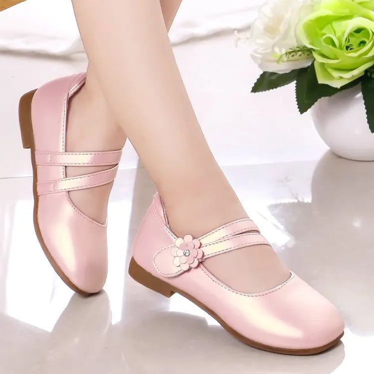 Zapatos de princesa para niñas, zapatos de cuero para niñas medianas y grandes, zapatos planos informales con flores florales para espectáculo de cumpleaños y bodas