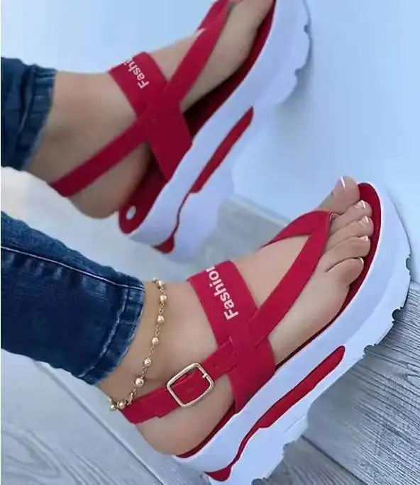 Summer Cross Border 2025 Foreign Trade Large Wedge Heel Clip Toe Buckle Sandals for Women in Southeast Asia New Outwear Roman
