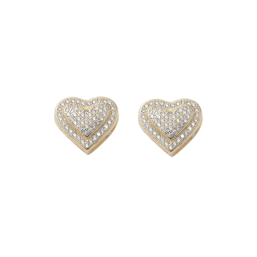 AceWings CZ Heart Shape Stud Earrings — Gold Plated Iced Out Hip Hop Jewelry