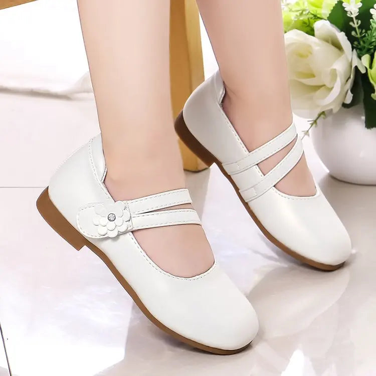 Zapatos de princesa para niñas, zapatos de cuero para niñas medianas y grandes, zapatos planos informales con flores florales para espectáculo de cumpleaños y bodas