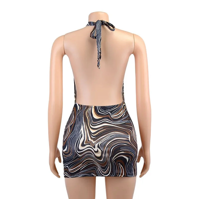 Vestido ajustado negro para mujer, minivestido Sexy ajustado con cuello Halter y espalda descubierta, vestido recortado sin mangas para fiesta en la playa de verano