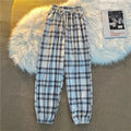 Pantalones Mujer nuevo montón de pies moda suelta negro a cuadros verano Harajuku estudiantes ropa de calle Harem pantalones largos mujer Chic