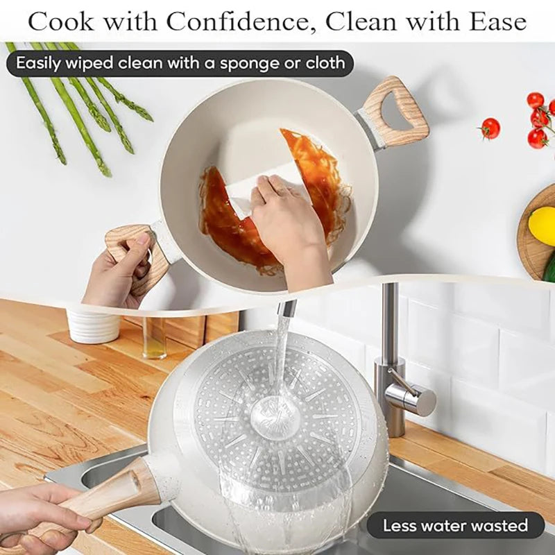 PFAS PFOA PFOS Free 12pcs Pots and Pans Set, Non-toxic Healthy Non Stick Kitchen Cookware Cooking Tools