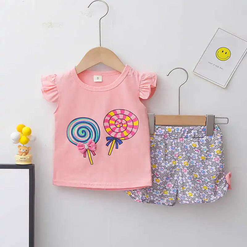 Nueva moda de verano, ropa para niñas, chaleco bonito de dibujos animados, pantalones cortos, 2 unids/set, traje deportivo para niños, trajes, chándales para niños