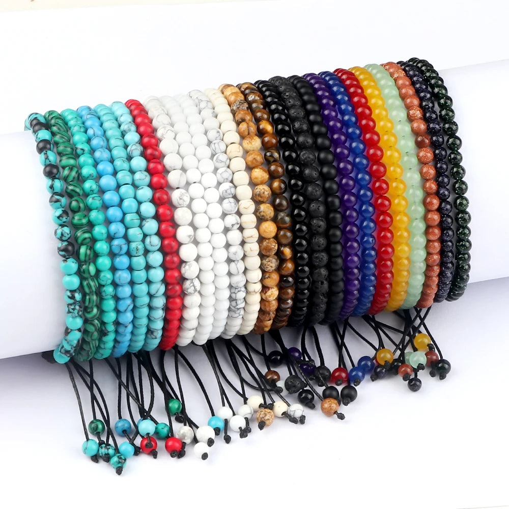 Pulsera ajustable de cuentas de Chakra de 4mm, Mini ágatas de piedra Natural, pulseras y brazaletes con cuentas de ojo de tigre de Lava, joyería de regalo para hombres y mujeres