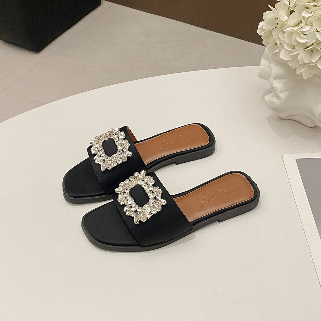 ZAZB Brand Custom Women Flat Shoes Ladies Shoes and Sandals for Mules Luxury slippers Rhinestone Sexy Chaussures Pour Femmes