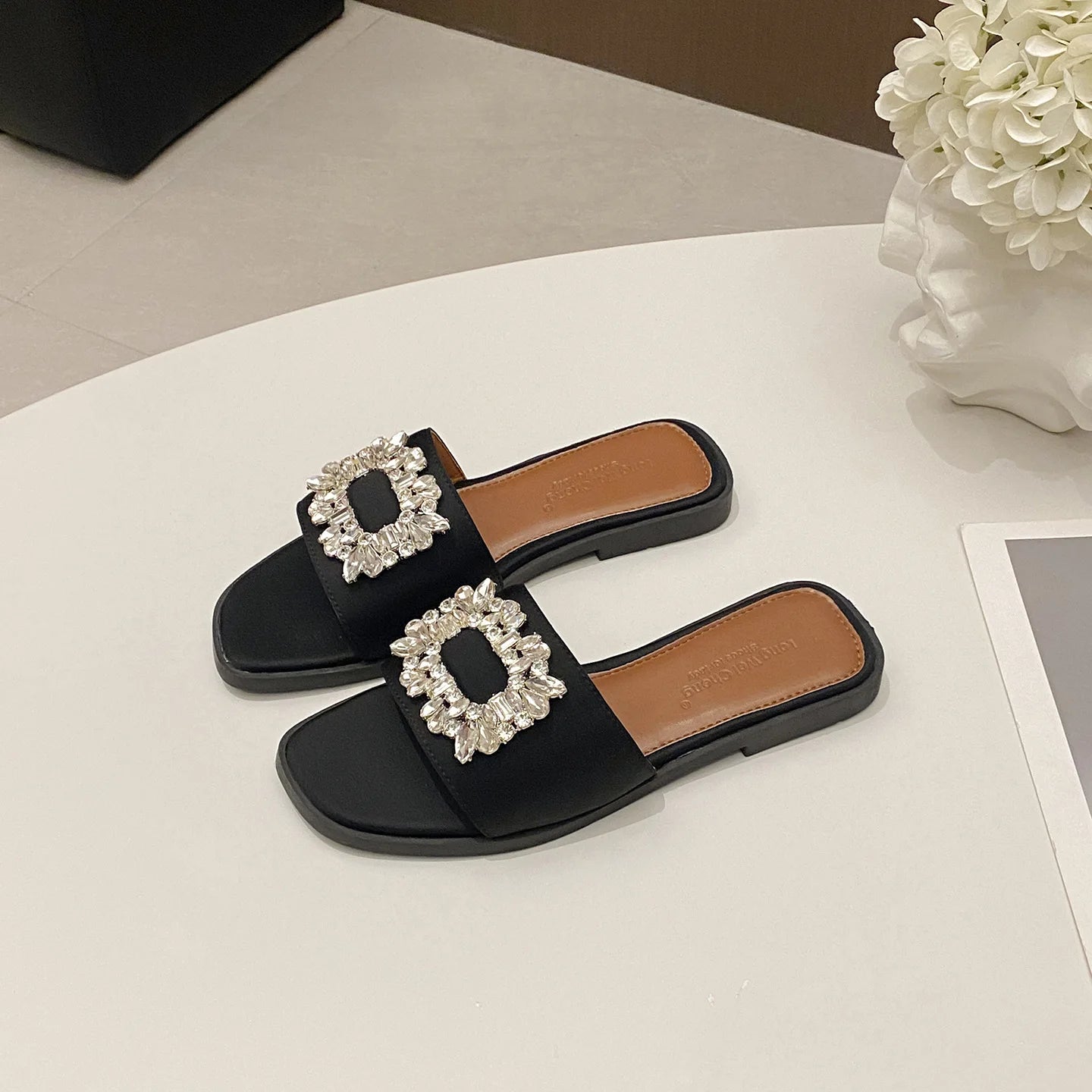 ZAZB Brand Custom Women Flat Shoes Ladies Shoes and Sandals for Mules Luxury slippers Rhinestone Sexy Chaussures Pour Femmes