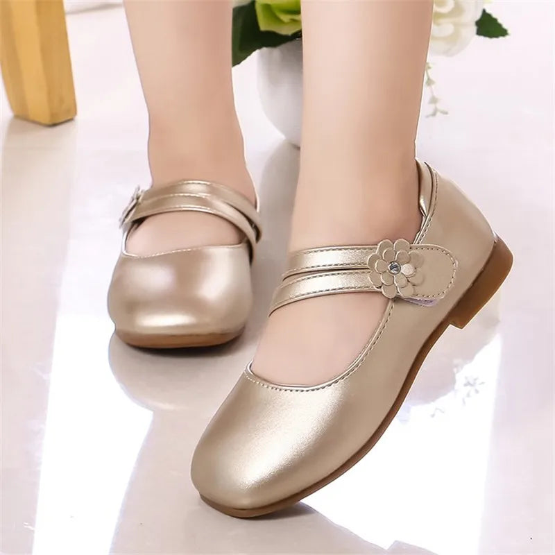 Zapatos de princesa para niñas, zapatos de cuero para niñas medianas y grandes, zapatos planos informales con flores florales para espectáculo de cumpleaños y bodas