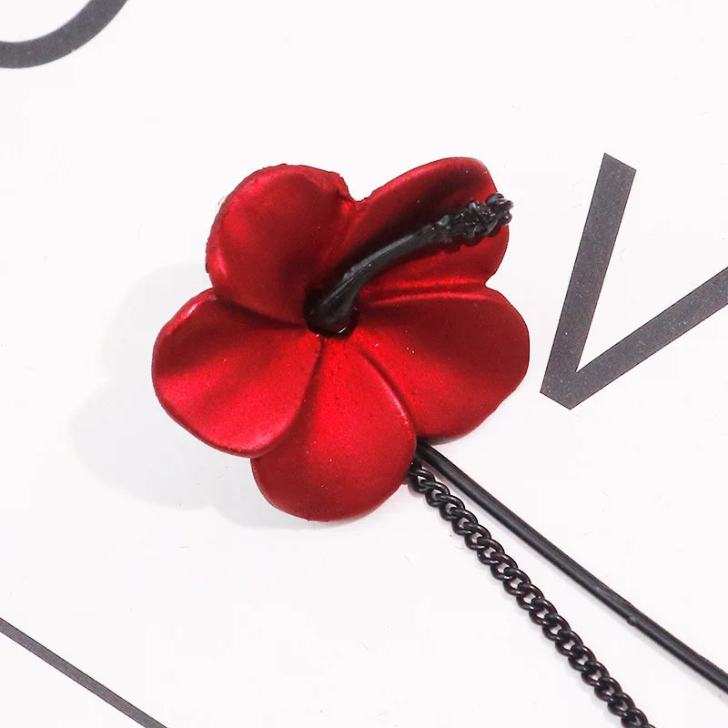 Pendientes clásicos Retro con borlas de flores rojas y vino para mujer, colgante largo con temperamento, joyería de estilo coreano