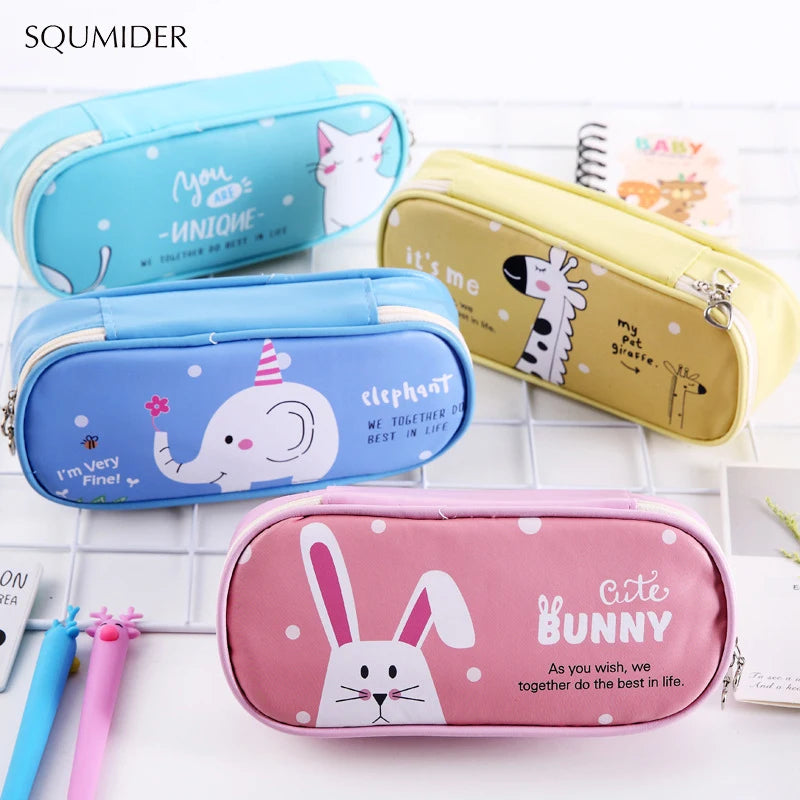 Estuche de cuero PU para lápices de dibujos animados, bolsa de almacenamiento de papelería escolar, estuche bonito para estudiantes, bolsa para bolígrafos para niños, regalos y premios