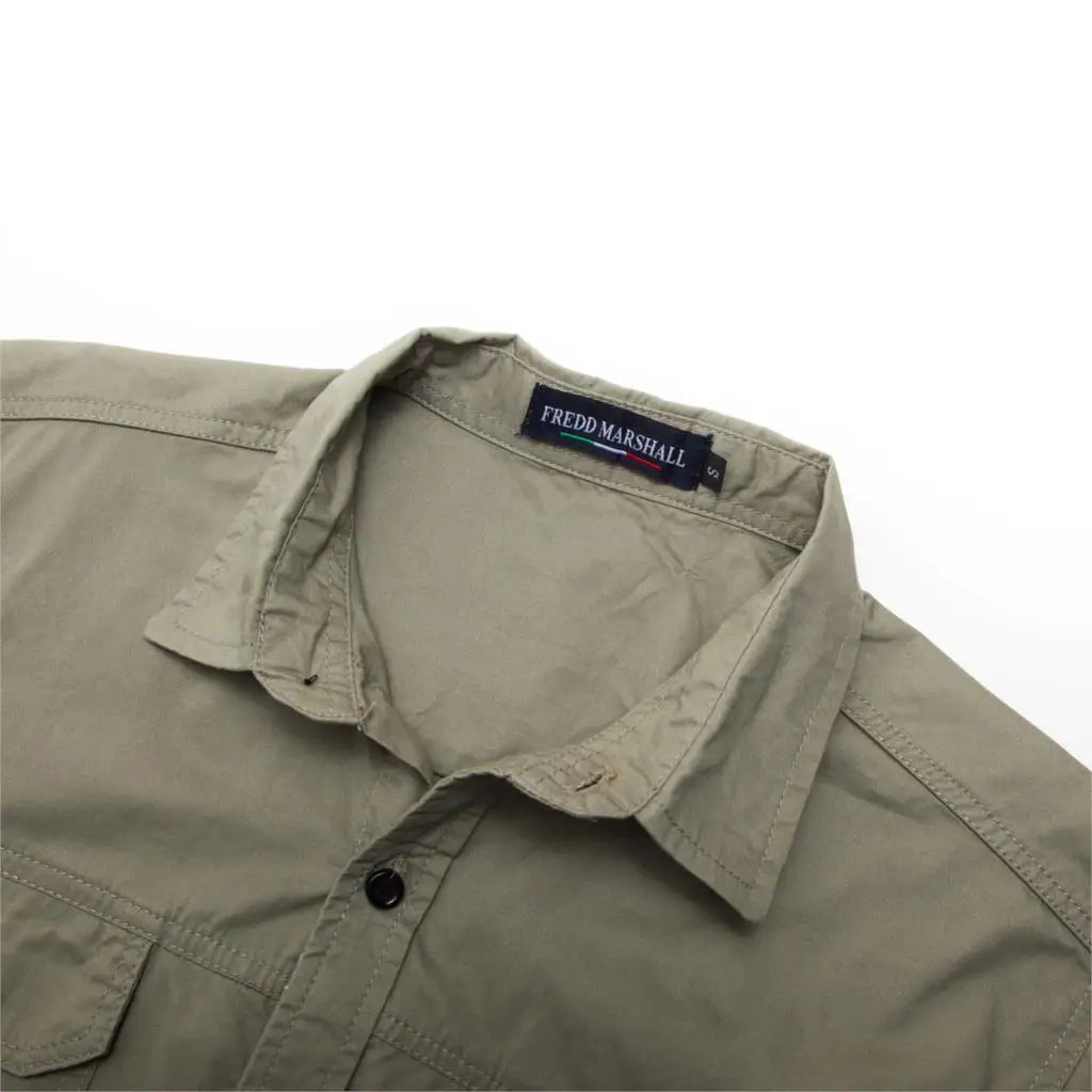 Fredd Marshall nueva camisa militar para hombre camisas Cargo de manga corta 100% algodón Casual camisa sólida camisa de trabajo de bolsillo para hombre 55889