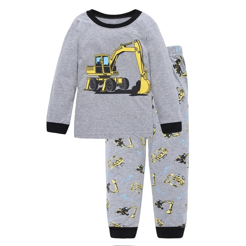 Kids Excavator Pajama Set — Boys' Sleepwear with Long Sleeve Top & Pants