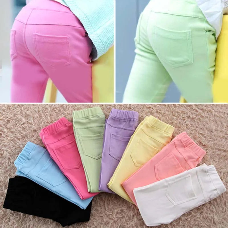 Nueva ropa de otoño para bebés, pantalones vaqueros para niñas, pantalones ajustados de Color caramelo para niños, pantalones largos informales para bebés, pantalones para niñas pequeñas