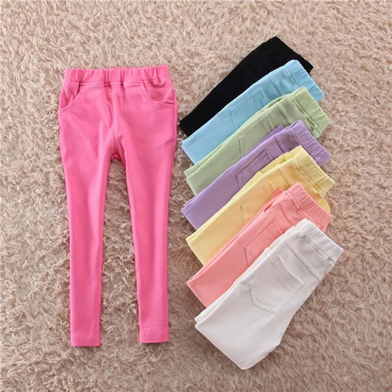 Nueva ropa de otoño para bebés, pantalones vaqueros para niñas, pantalones ajustados de Color caramelo para niños, pantalones largos informales para bebés, pantalones para niñas pequeñas
