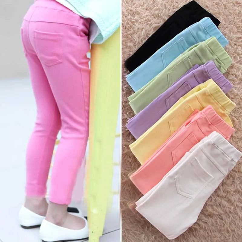 Nueva ropa de otoño para bebés, pantalones vaqueros para niñas, pantalones ajustados de Color caramelo para niños, pantalones largos informales para bebés, pantalones para niñas pequeñas