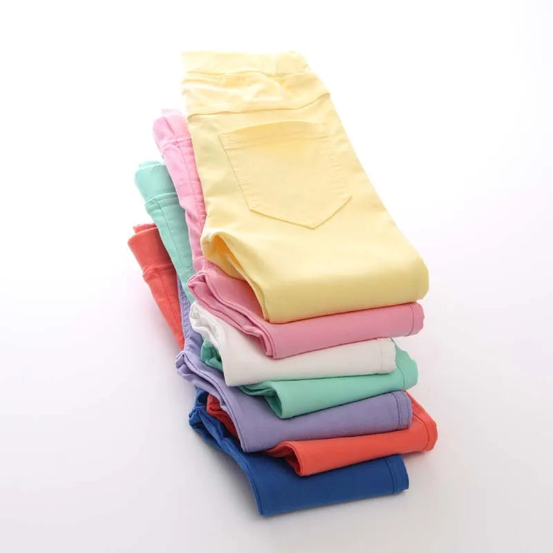 Nueva ropa de otoño para bebés, pantalones vaqueros para niñas, pantalones ajustados de Color caramelo para niños, pantalones largos informales para bebés, pantalones para niñas pequeñas