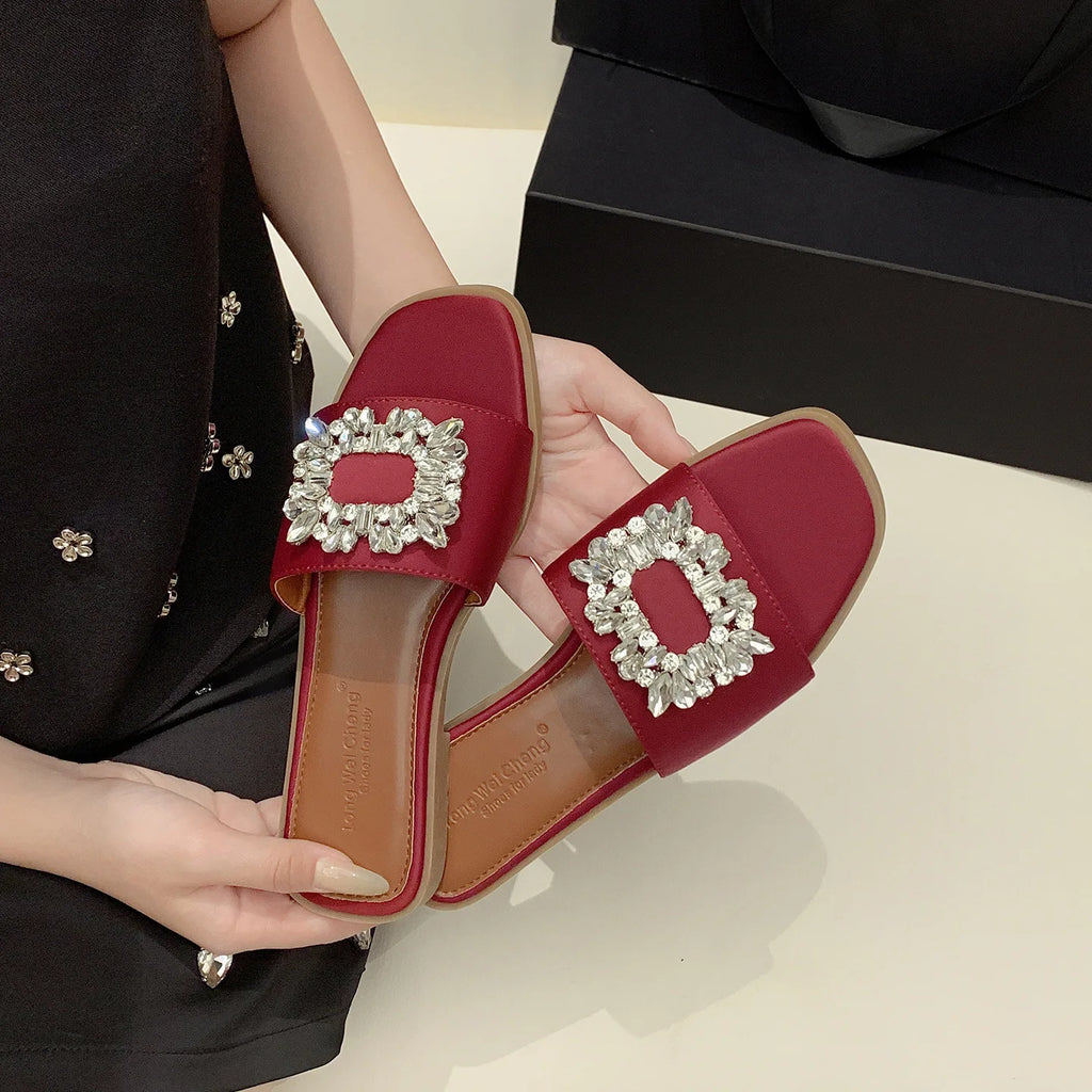 ZAZB Brand Custom Women Flat Shoes Ladies Shoes and Sandals for Mules Luxury slippers Rhinestone Sexy Chaussures Pour Femmes