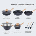 PFAS PFOA PFOS Free 12pcs Pots and Pans Set, Non-toxic Healthy Non Stick Kitchen Cookware Cooking Tools