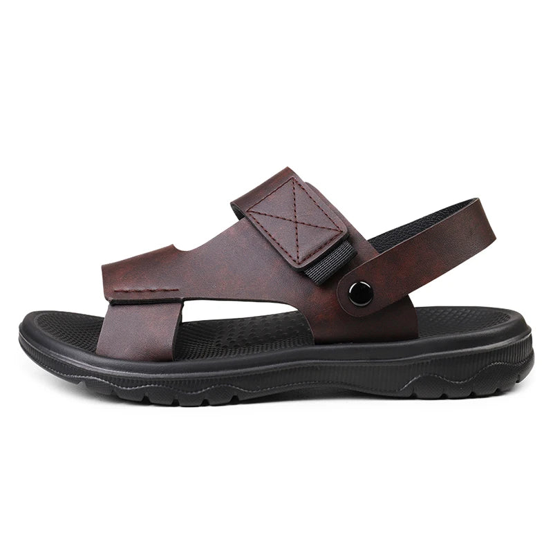 New High Quality Leather Open Elegant Men's Sandals Big Size 47 Classic Leather Shoes Summer Flat Hot Sale Business Dubai Market