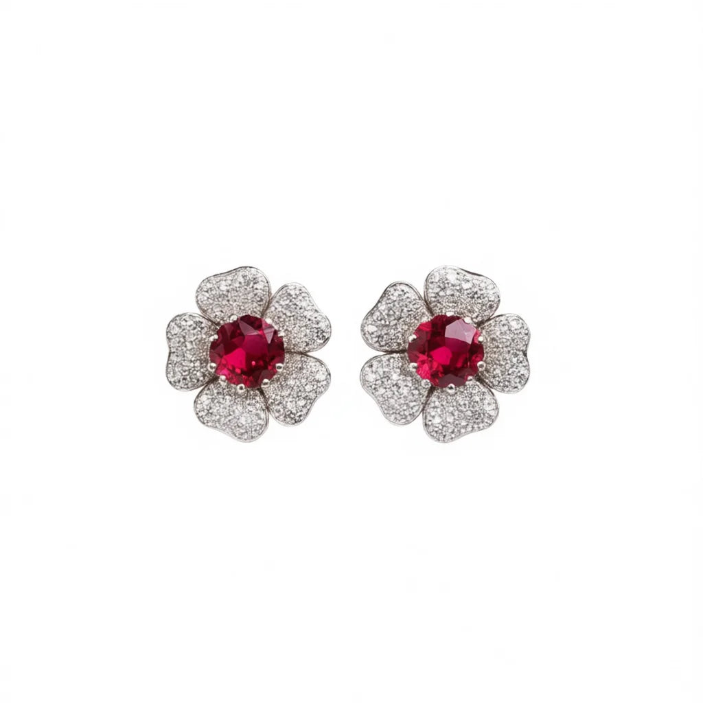 E3307 Green Flower Stud Earrings Women's Luxury Fine Jewelry Claw Setting Main Stone Green