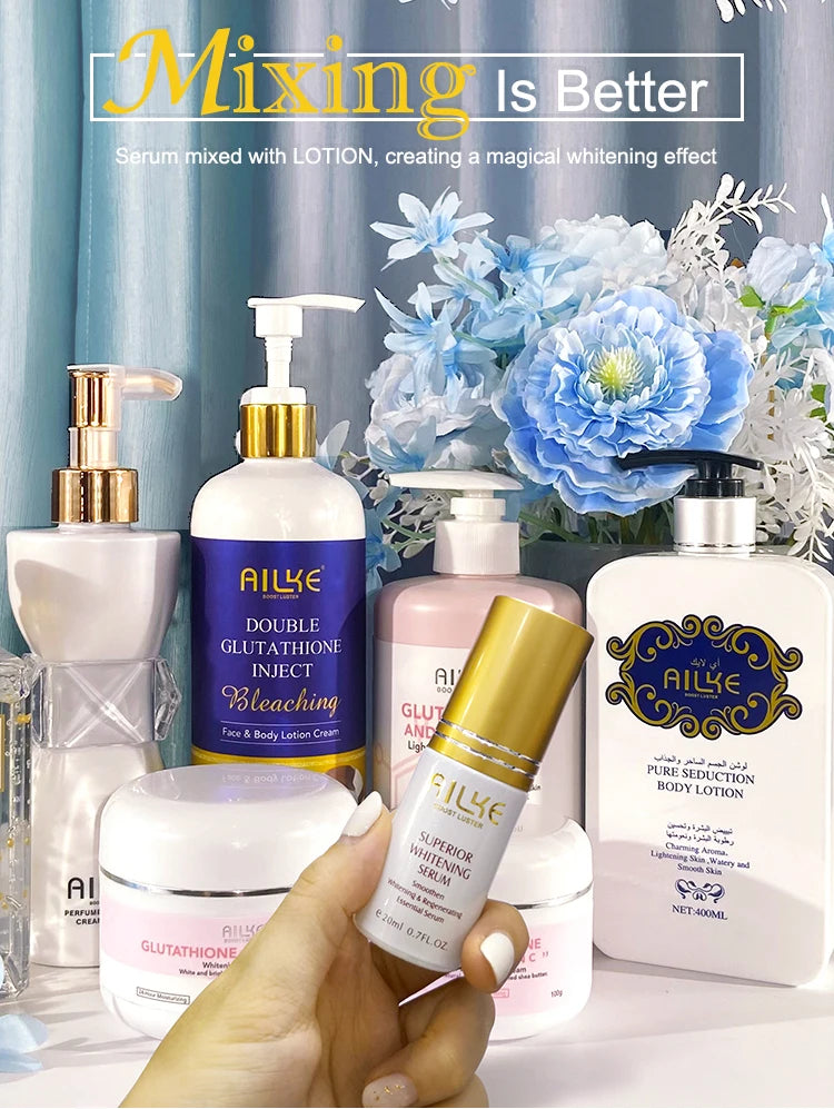 AILKE blanqueamiento eliminar manchas negras loción para el cuidado de la piel Facial crema hidratante glutatión corporal vitamina C piel negra cara nuevo conjunto