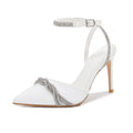 French Heels Sandals Pumps for Women PU Solid Summer Shoes with Pointy High Heels and Rhinestones Zapatos De Mujer