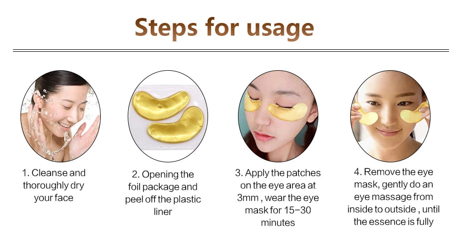100 Uds = 50 pares de mascarilla de colágeno dorado para el cuidado de la piel antienvejecimiento anti ojeras eliminar la hinchazón parches hidratantes para los ojos cuidado de la piel