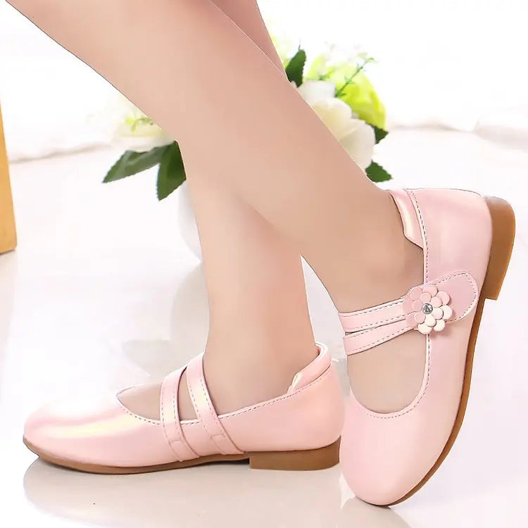 Zapatos de princesa para niñas, zapatos de cuero para niñas medianas y grandes, zapatos planos informales con flores florales para espectáculo de cumpleaños y bodas