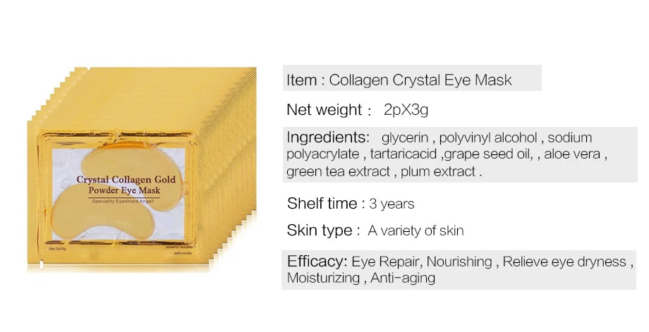 100 Uds = 50 pares de mascarilla de colágeno dorado para el cuidado de la piel antienvejecimiento anti ojeras eliminar la hinchazón parches hidratantes para los ojos cuidado de la piel