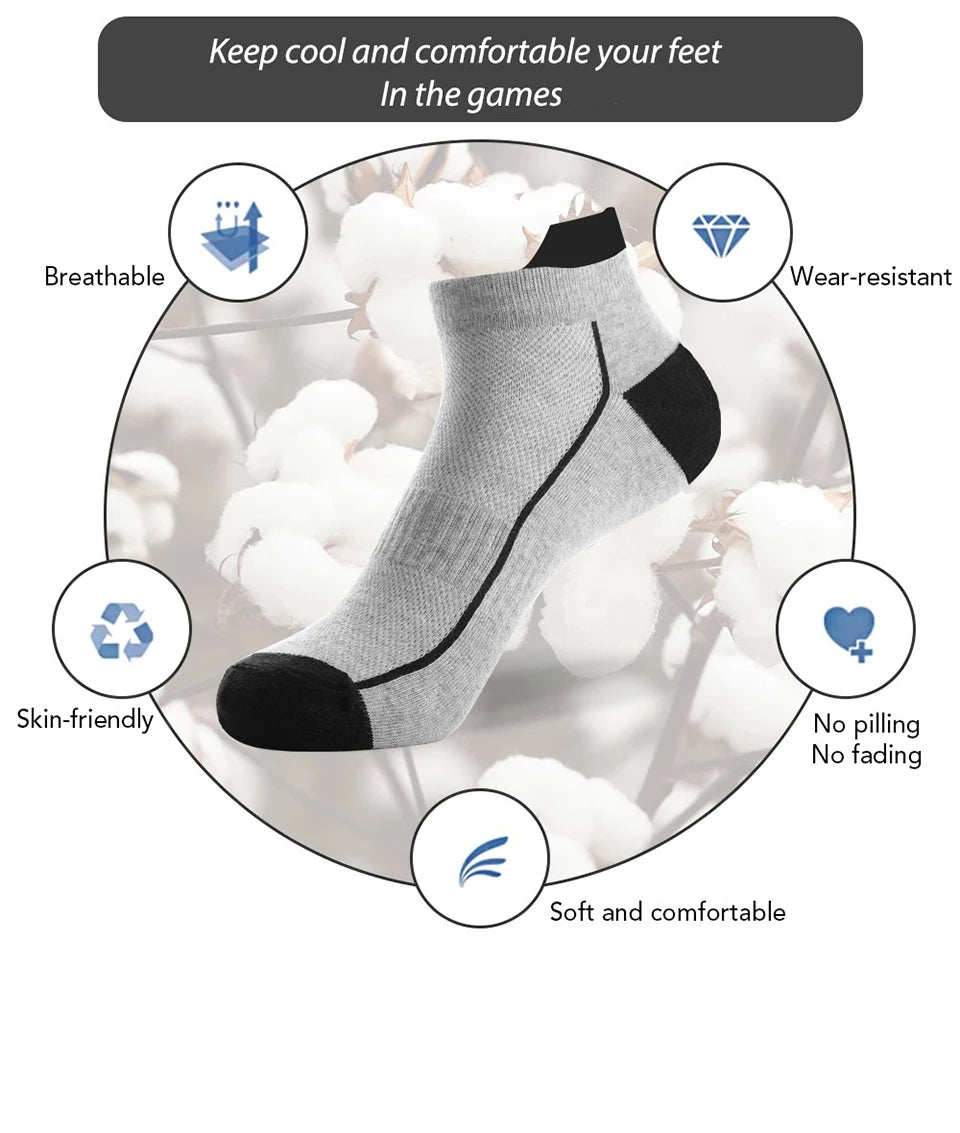 5 pares de calcetines de algodón orgánico para hombre, calcetines tobilleros de malla fina de punto, calcetines cortos transpirables de secado rápido para fitness de verano para ciclismo de talla grande