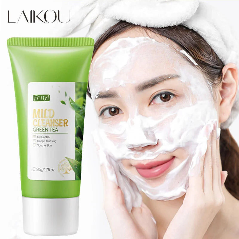 Limpiador Facial de té verde, 50g, plantas naturales, limpieza profunda, Control de aceite, hidratante, ilumina, suaviza la piel, espuma densa, cuidado de la piel