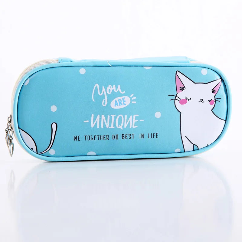 Estuche de cuero PU para lápices de dibujos animados, bolsa de almacenamiento de papelería escolar, estuche bonito para estudiantes, bolsa para bolígrafos para niños, regalos y premios