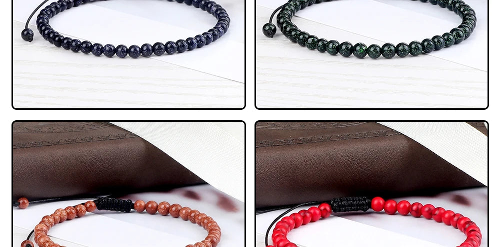 Pulsera ajustable de cuentas de Chakra de 4mm, Mini ágatas de piedra Natural, pulseras y brazaletes con cuentas de ojo de tigre de Lava, joyería de regalo para hombres y mujeres