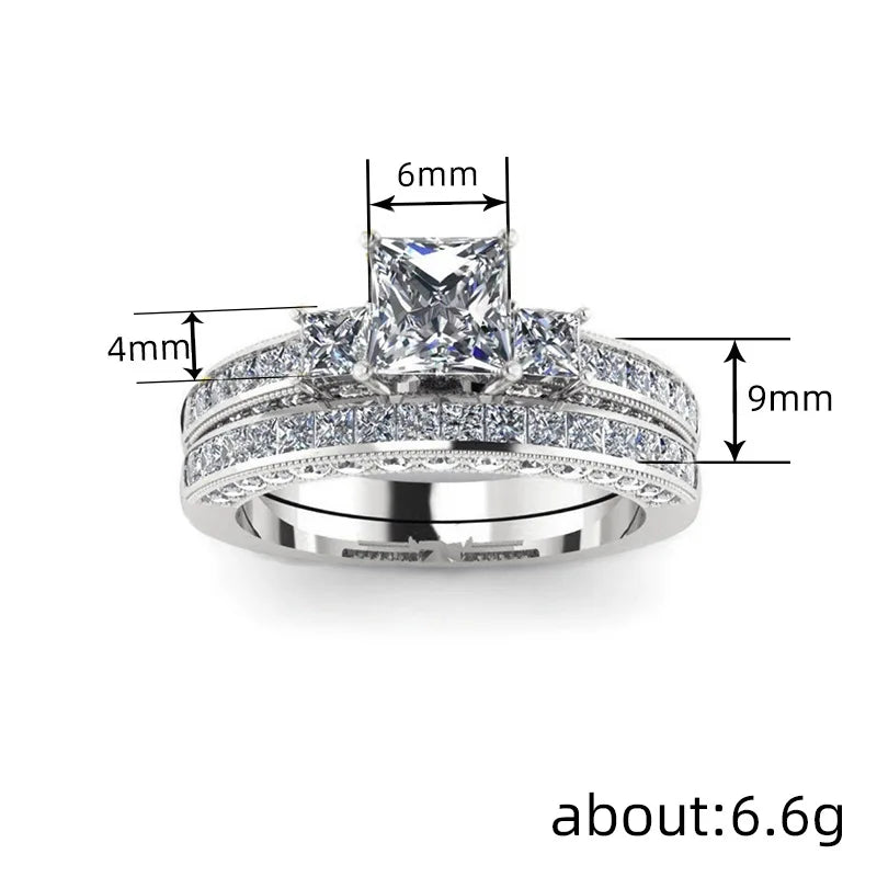 H444 Princess Cut Diamond Engagement Ring Yellow Gold Women's Natural Diamond D Color 3 Stone Band with 3 Side Stones