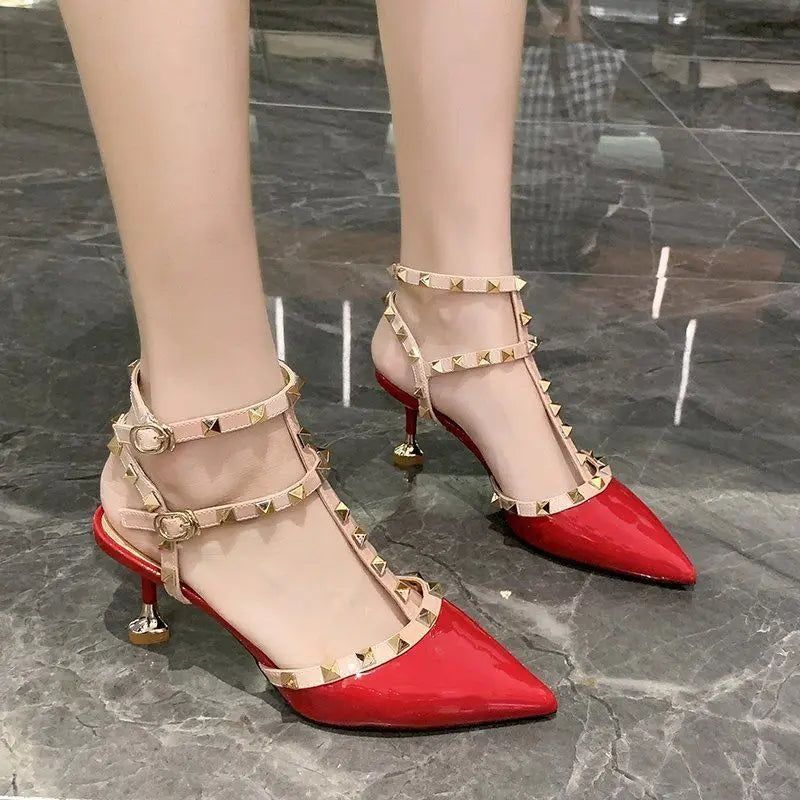 2026 Rivet High Heel Pumps Pointed Toe Sexy Shoes Sandals for Women Summer Outdoor Patent Leather