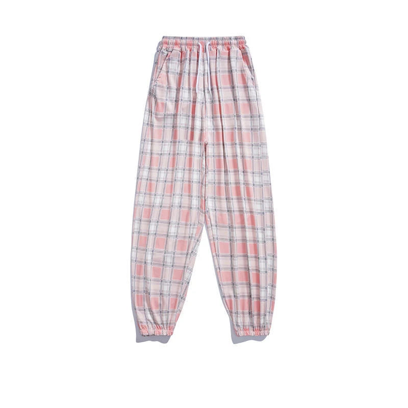 Pantalones Mujer nuevo montón de pies moda suelta negro a cuadros verano Harajuku estudiantes ropa de calle Harem pantalones largos mujer Chic