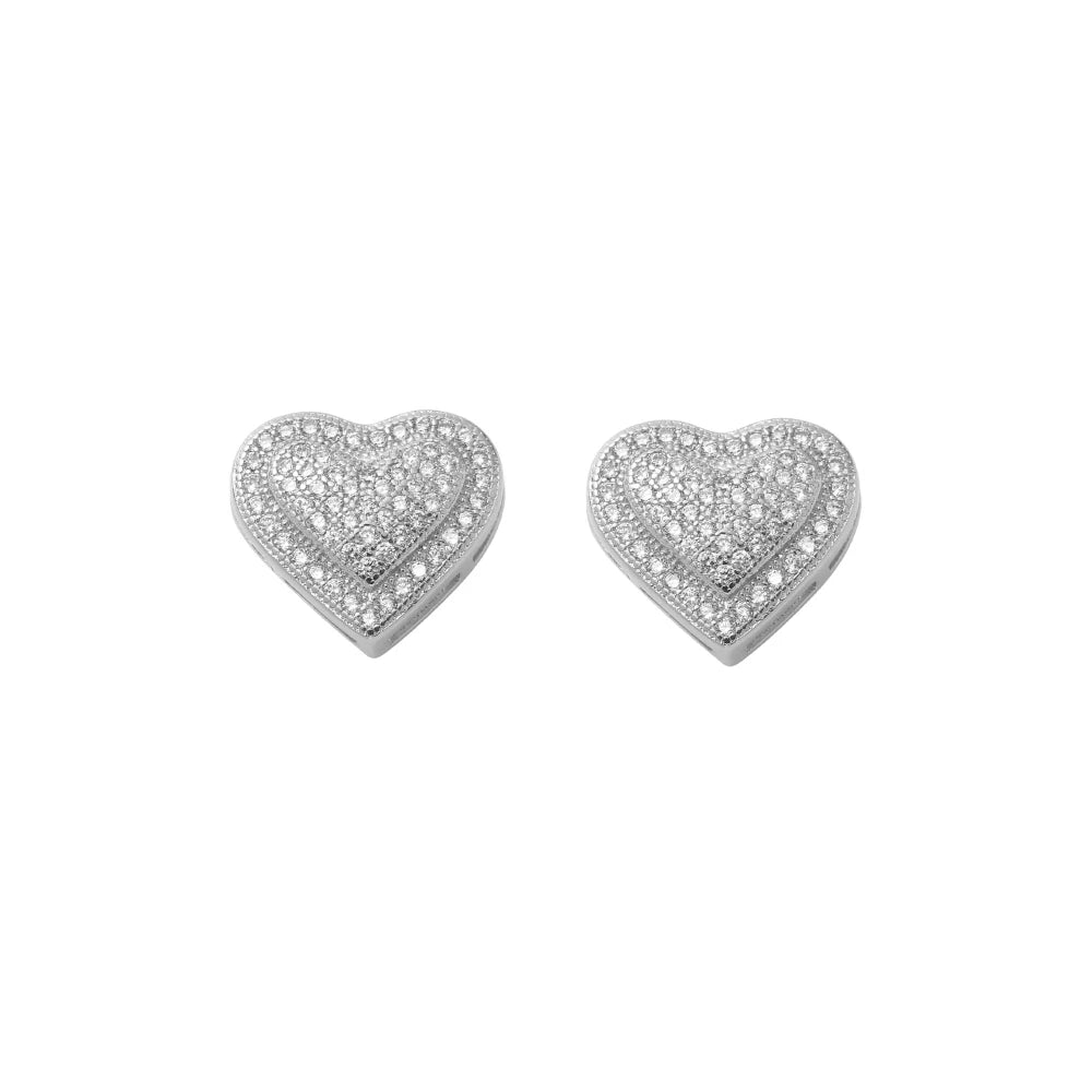 AceWings CZ Heart Shape Stud Earrings — Gold Plated Iced Out Hip Hop Jewelry