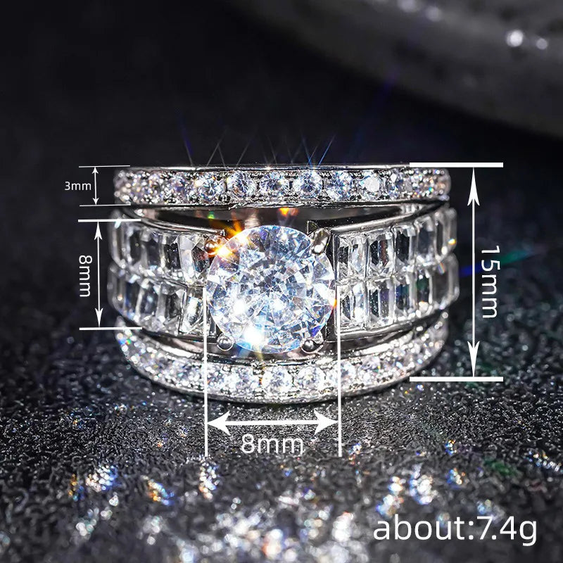 T0408 Diamond Ring Women's Round Brilliant Cut Natural Diamond Baguette Side Stones Classic Engagement Style