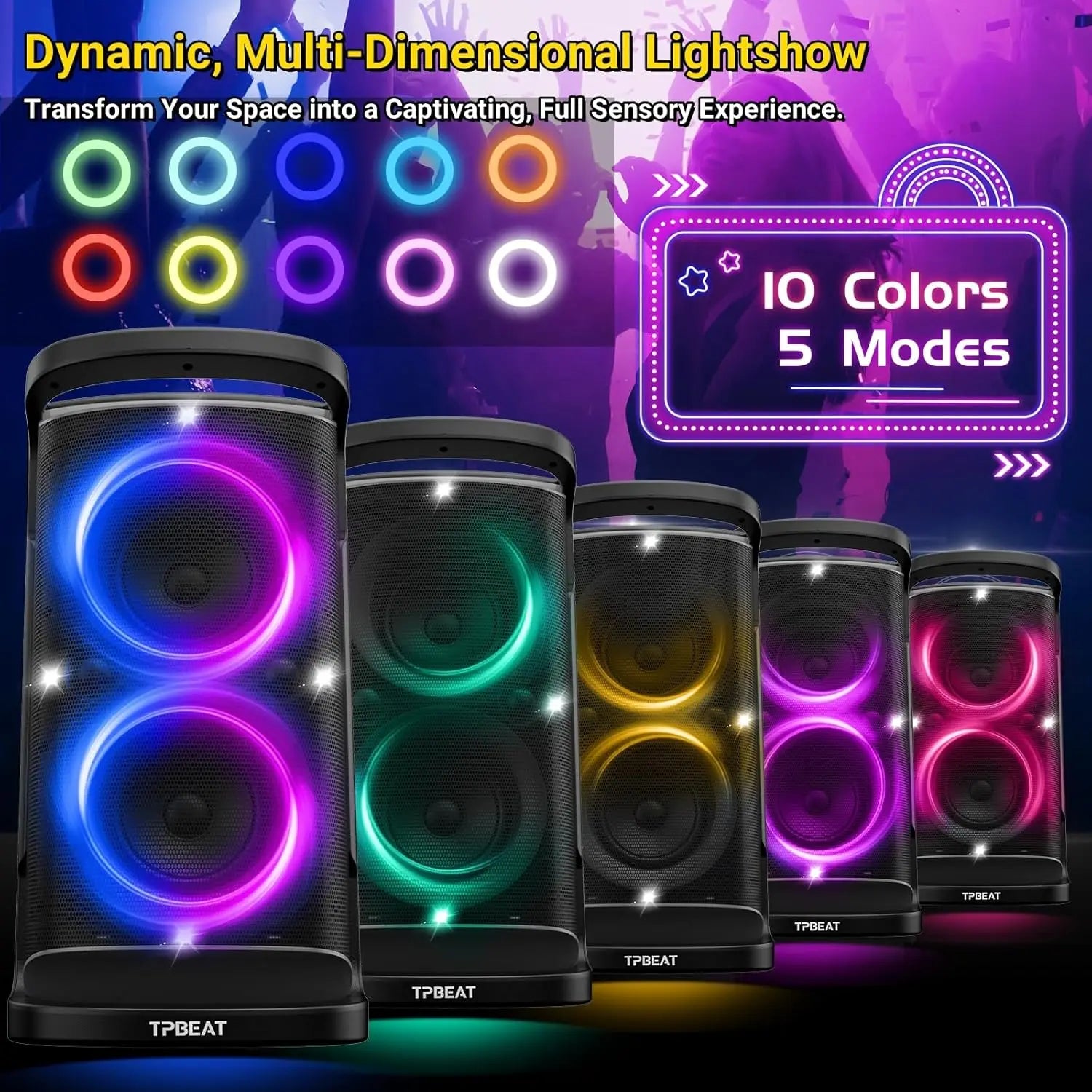 Speaker 160W peak Strong and Loud Stereo Deep Bass Wireless Boombox Portable Large Party Speaker Subwoofer Speaker