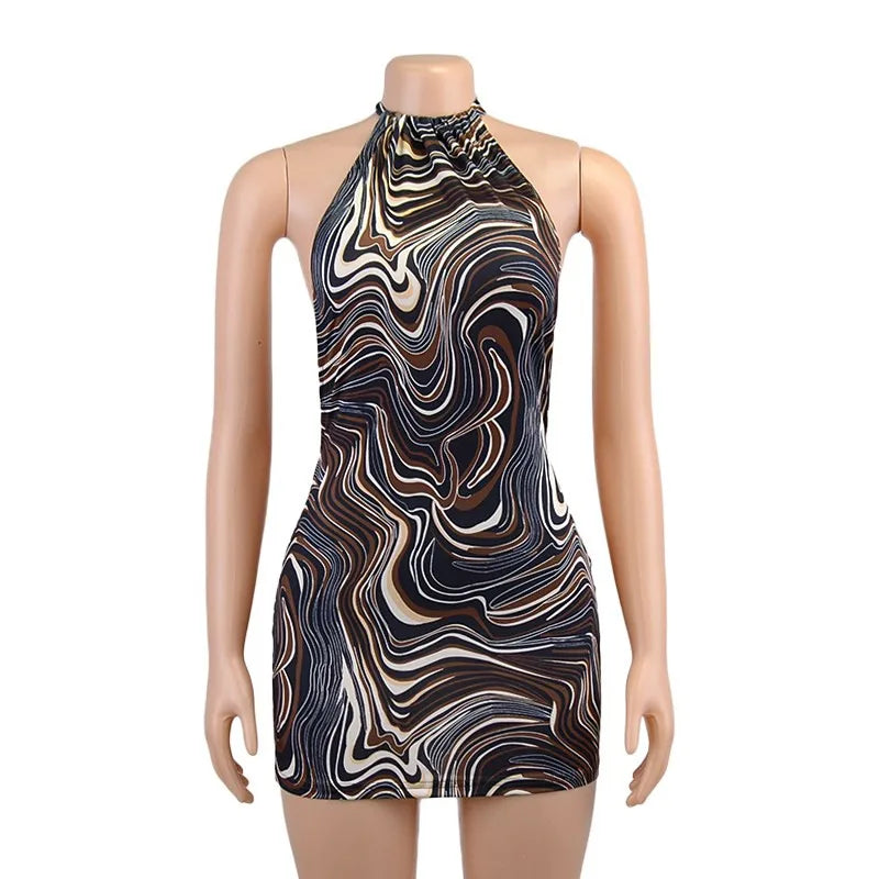 Vestido ajustado negro para mujer, minivestido Sexy ajustado con cuello Halter y espalda descubierta, vestido recortado sin mangas para fiesta en la playa de verano