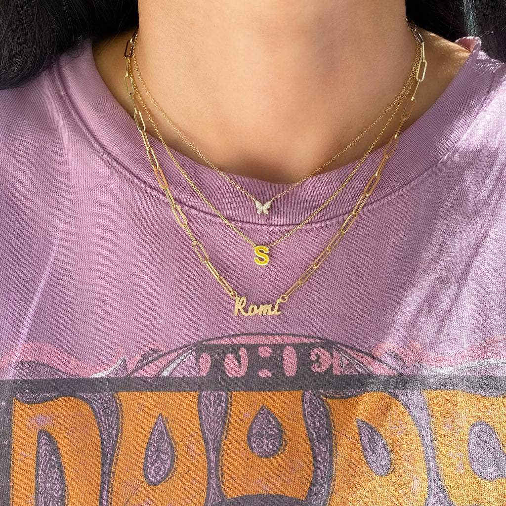 Custom 3 Name Necklace — Stainless Steel 3-Layer Butterfly Pendant Necklace