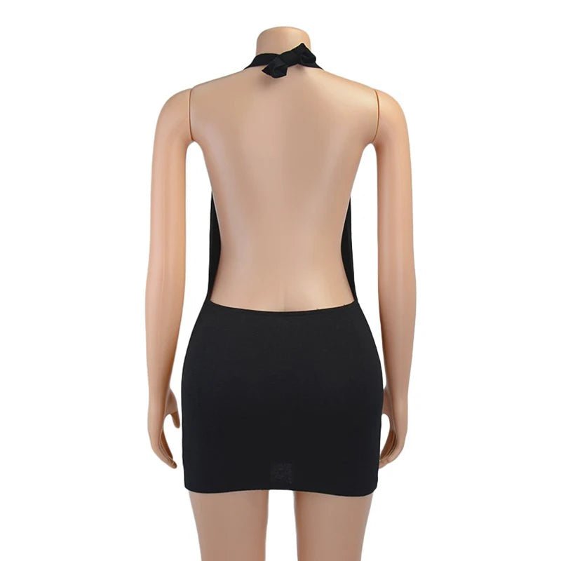Vestido ajustado negro para mujer, minivestido Sexy ajustado con cuello Halter y espalda descubierta, vestido recortado sin mangas para fiesta en la playa de verano