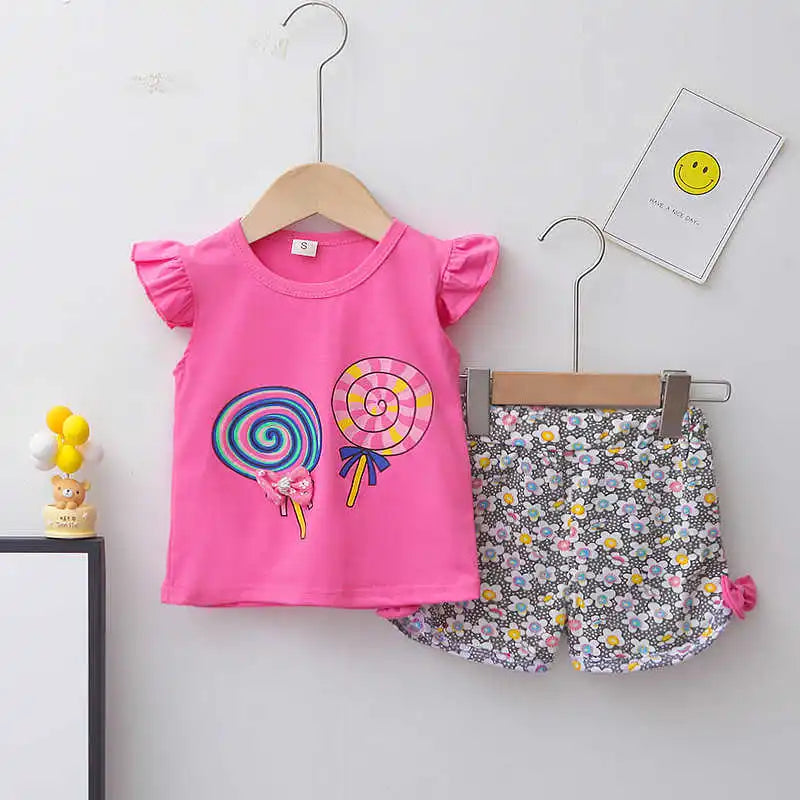 Nueva moda de verano, ropa para niñas, chaleco bonito de dibujos animados, pantalones cortos, 2 unids/set, traje deportivo para niños, trajes, chándales para niños
