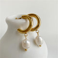 Joolim Real Pearl Hoop Earrings — Stainless Steel Elegant Party Jewelry