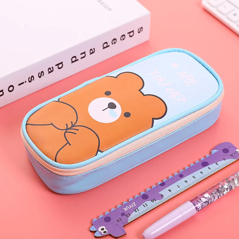 Estuche de cuero PU para lápices de dibujos animados, bolsa de almacenamiento de papelería escolar, estuche bonito para estudiantes, bolsa para bolígrafos para niños, regalos y premios