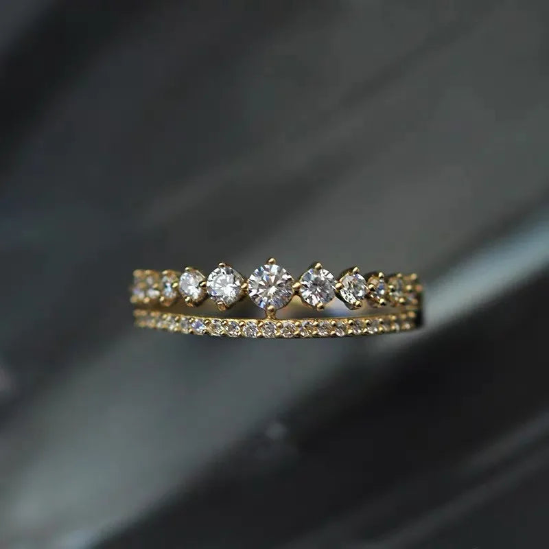 F1284 Diamond Ring 18K Solid Gold Round Brilliant Cut Natural Diamonds Women's Engagement Ring with Side Stones G Color