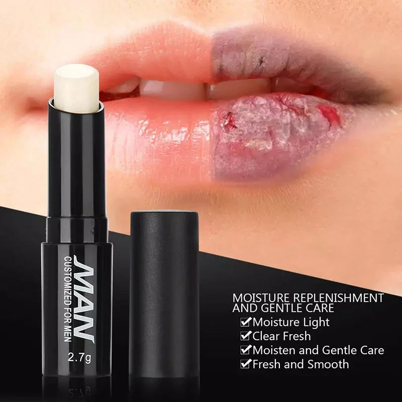 Bálsamo labial para hombre, hidratación de humedad de larga duración, aclara las líneas de los labios, lápiz labial antiseco, cosméticos para hombres, productos para el cuidado de la piel