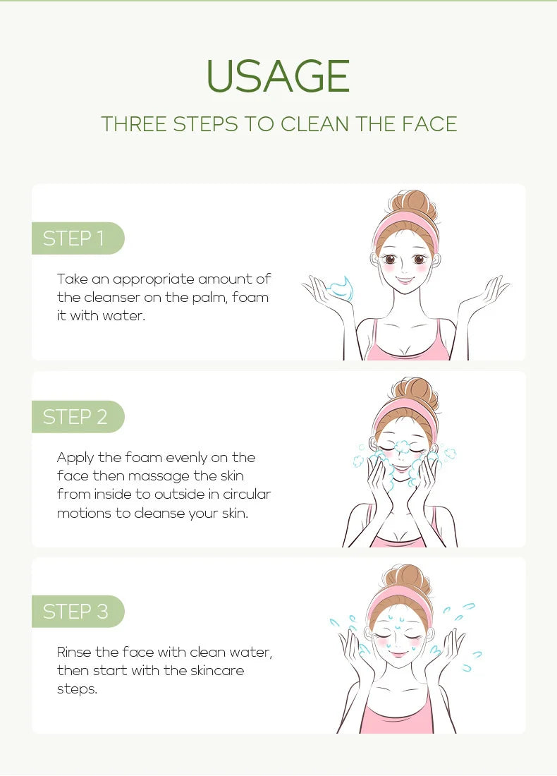 Limpiador Facial de té verde, 50g, plantas naturales, limpieza profunda, Control de aceite, hidratante, ilumina, suaviza la piel, espuma densa, cuidado de la piel