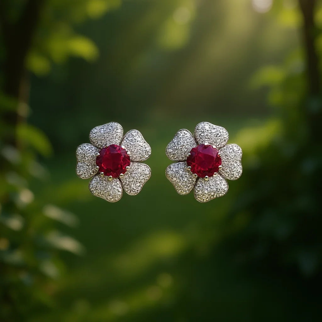 E3307 Green Flower Stud Earrings Women's Luxury Fine Jewelry Claw Setting Main Stone Green